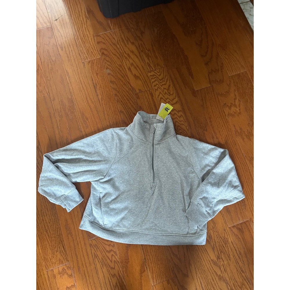 All in Motion Women XXL Core Fleece 1/2 Zip Gray Cropped Sweatshirt NWT